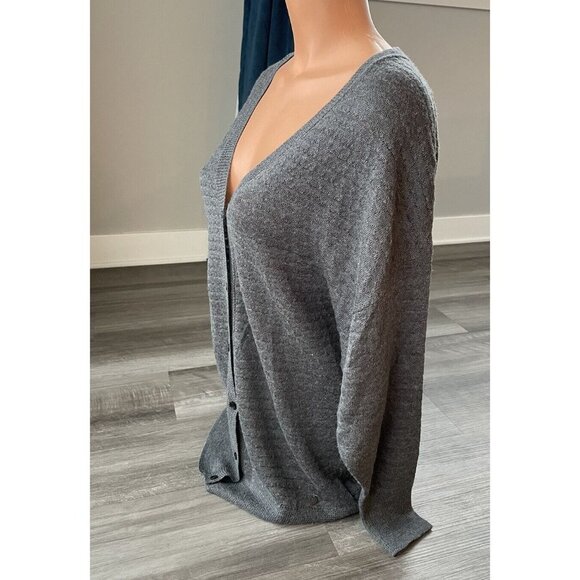 Numph Bretta Gray Button Front Cardigan Sweater S Textured Wool R3 - Picture 2 of 5